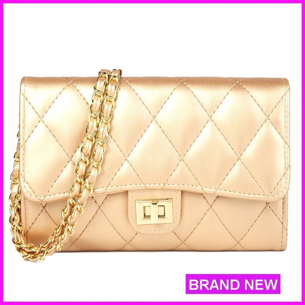 Small PU Leather Crossbody Bag with Chain Strap, 2 Compartments